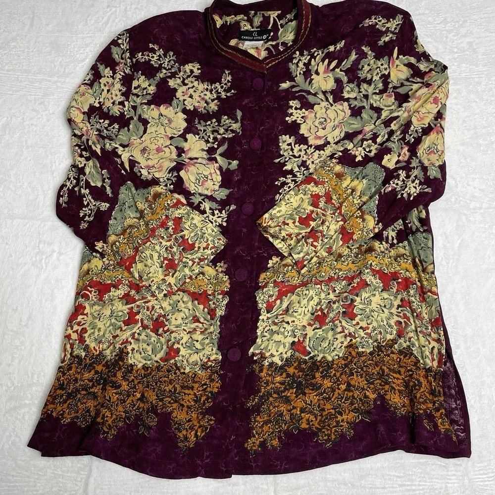 Vintage Carole Little  Size 20 ~ 2 Piece Pants Set Burgundy with‎ floral